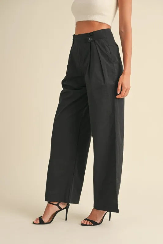 MABLE High Waist Front Pleated Detail Wide Leg Pants - LaTezza Online Shop