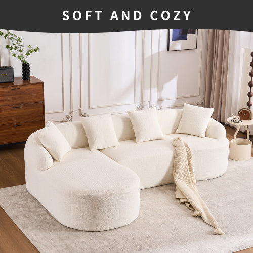 LY-022 GREY COMPRESSION SOFA Chaise Longue With 3-seater Wood Grain Chenille Fabric With 4 Pillows - LaTezza Online Shop