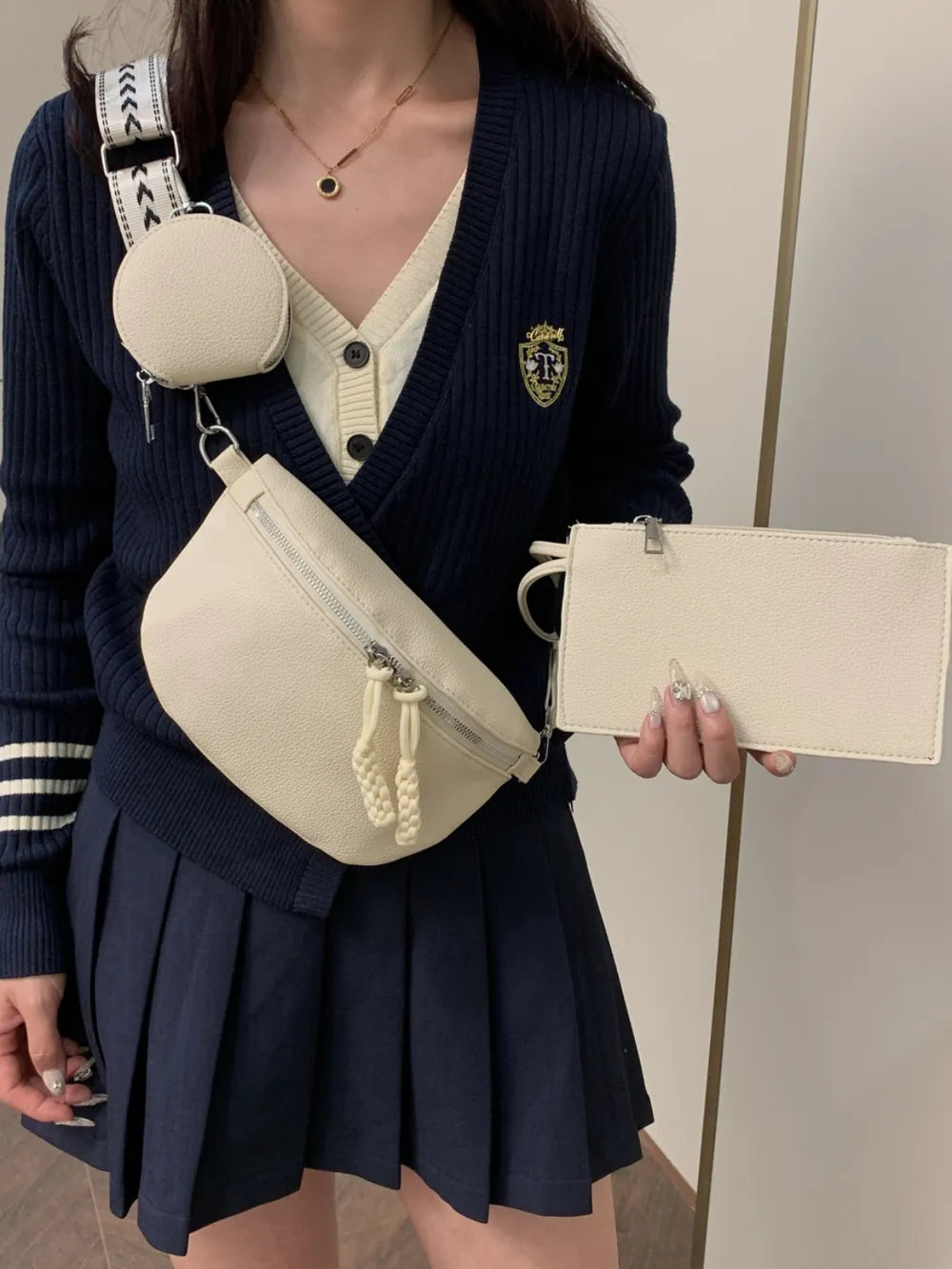 PU Leather Adjustable Strap Crossbody Bag with Coin Purse - LaTezza Online Shop