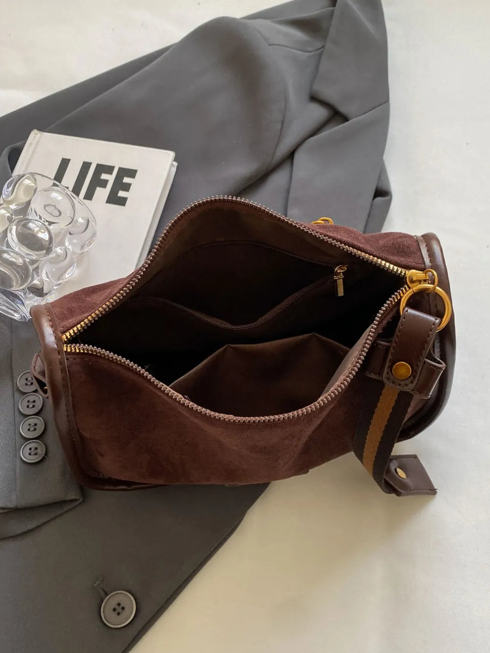 Suede Adjustable Strap Shoulder Bag - LaTezza Online Shop