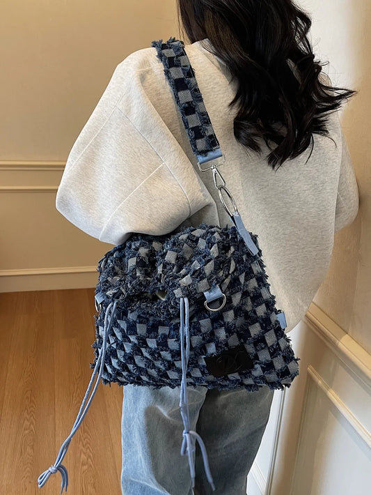 Checkered Raw Edge Adjustable Strap Convertible Bag - LaTezza Online Shop