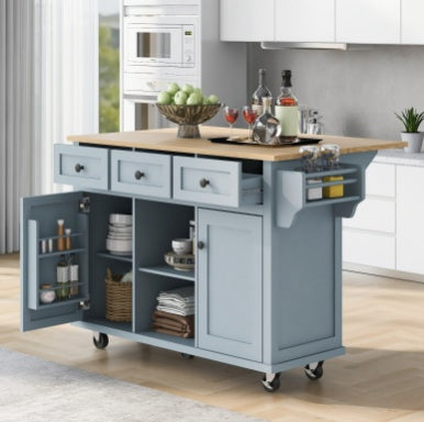 Kitchen Cart With Rubberwood Drop-Leaf Countertop, Cabinet, Storage Racks - LaTezza Online Shop