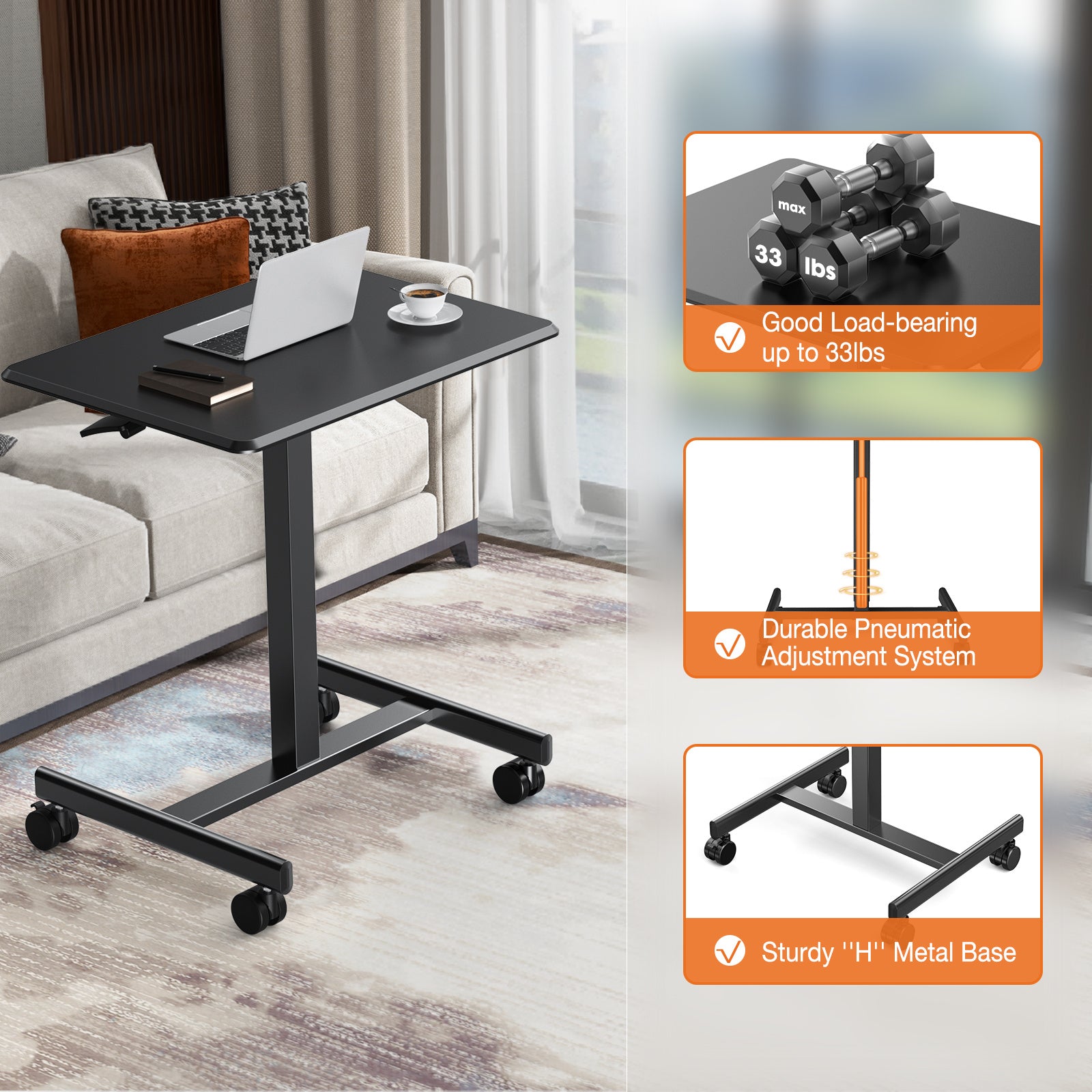 Adjustable Rolling Desk Laptop Computer Cart For Home  Office  Classroom Overbed Table - LaTezza Online Shop