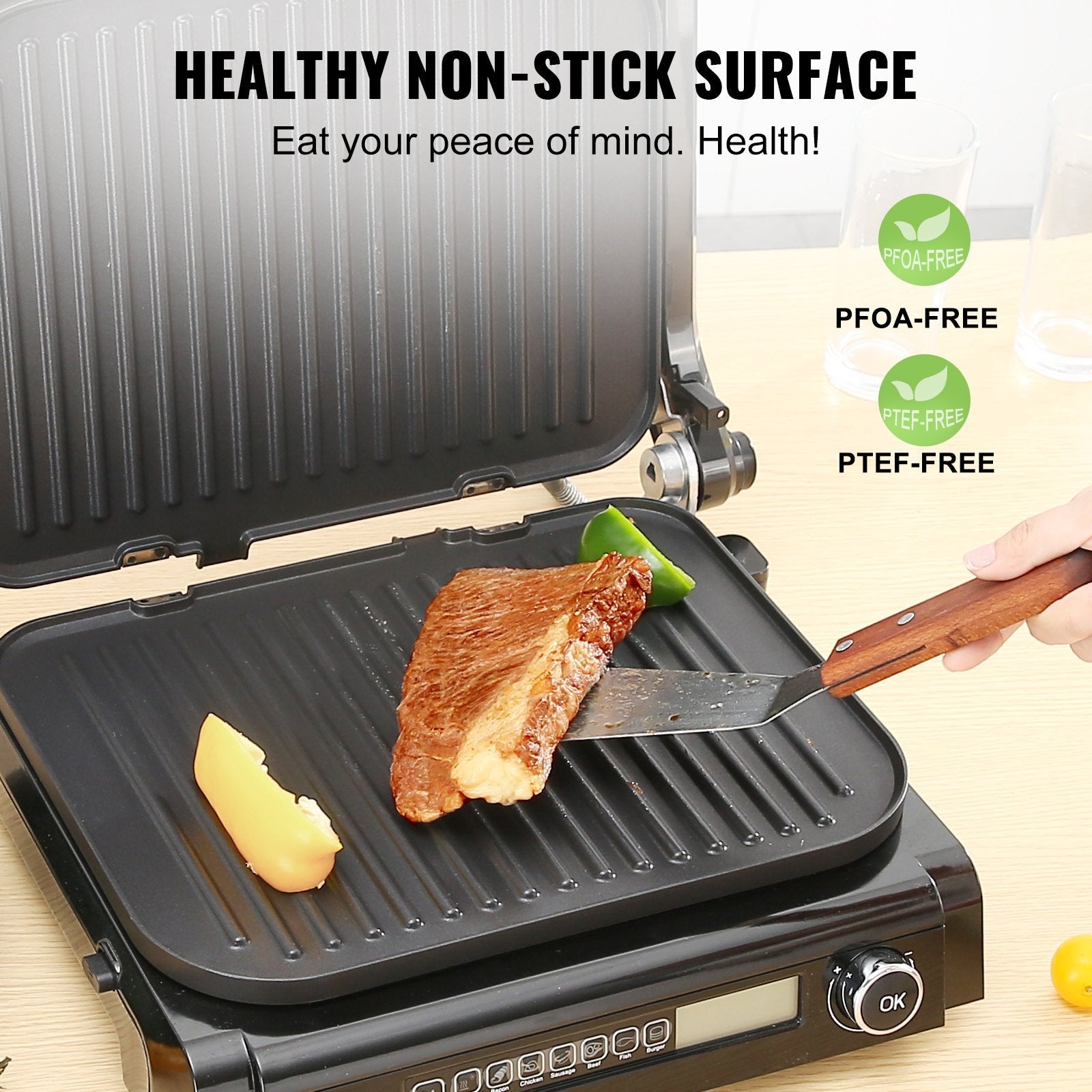 VEVOR 7 IN 1 Commercial Electric Griddle,  1800W Indoor Countertop Grill, Stainless Steel Restaurant Teppanyaki Grill With Non Stick Iron Cooking Plate,  Adjustable Temp Control 110V - LaTezza Online Shop