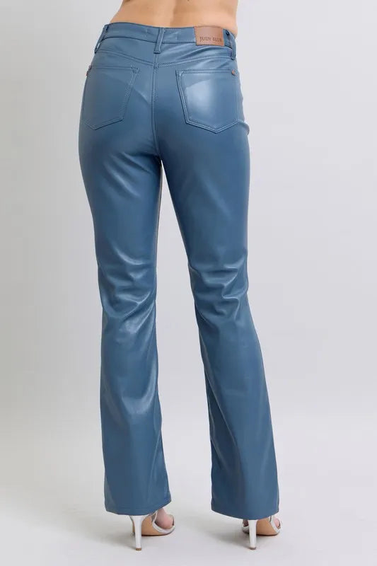 Judy Blue Full Size High Waist Tummy Control Faux Leather Bootcut Pants Plus Size - LaTezza Online Shop