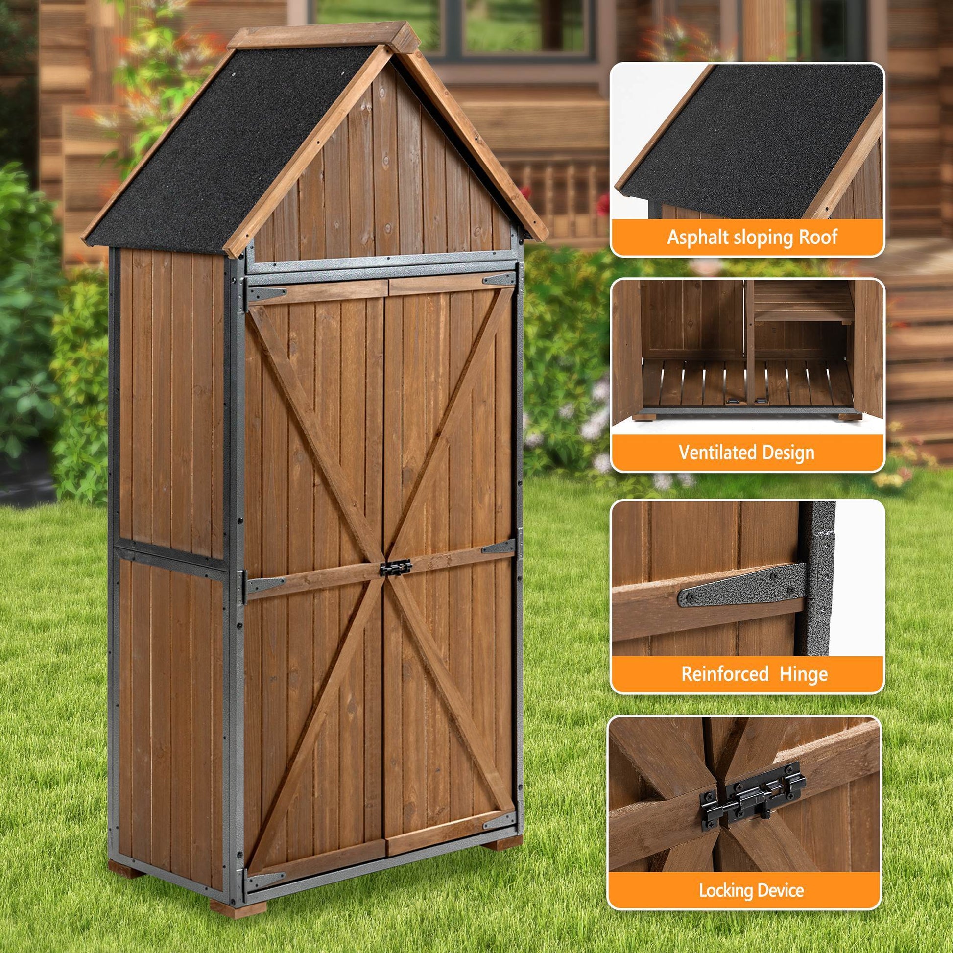Outdoor Storage Cabinet Garden Shed Tool Shed With Metal Frame