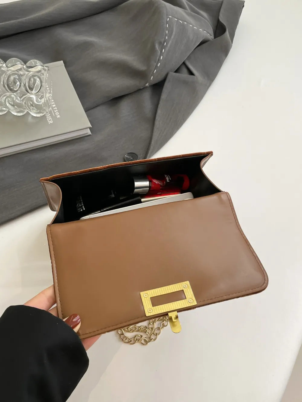 Solid Color Chain Shoulder Bag - LaTezza Online Shop