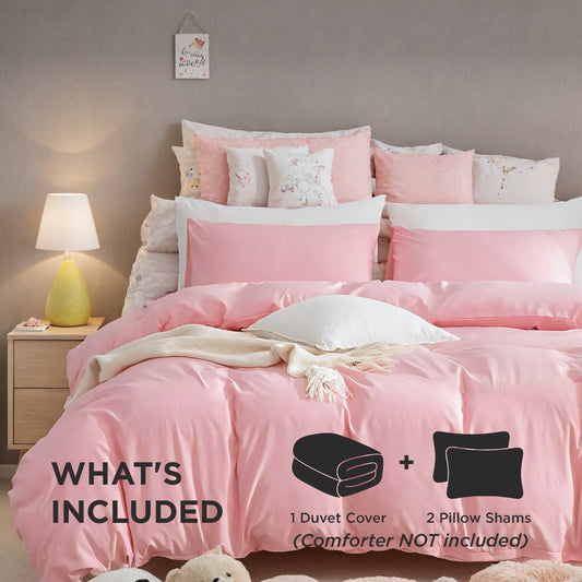Three-piece Bedding Set With Solid Color Quilt Cover And Pillowcase Super Soft Microfiber Hotel Series Pink 