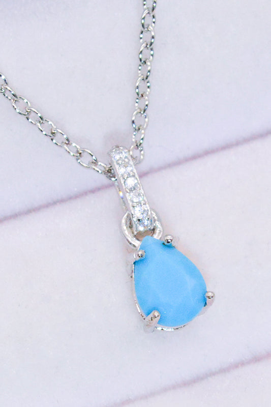 Teardrop Turquoise 4-Prong Pendant Necklace - LaTezza Online Shop