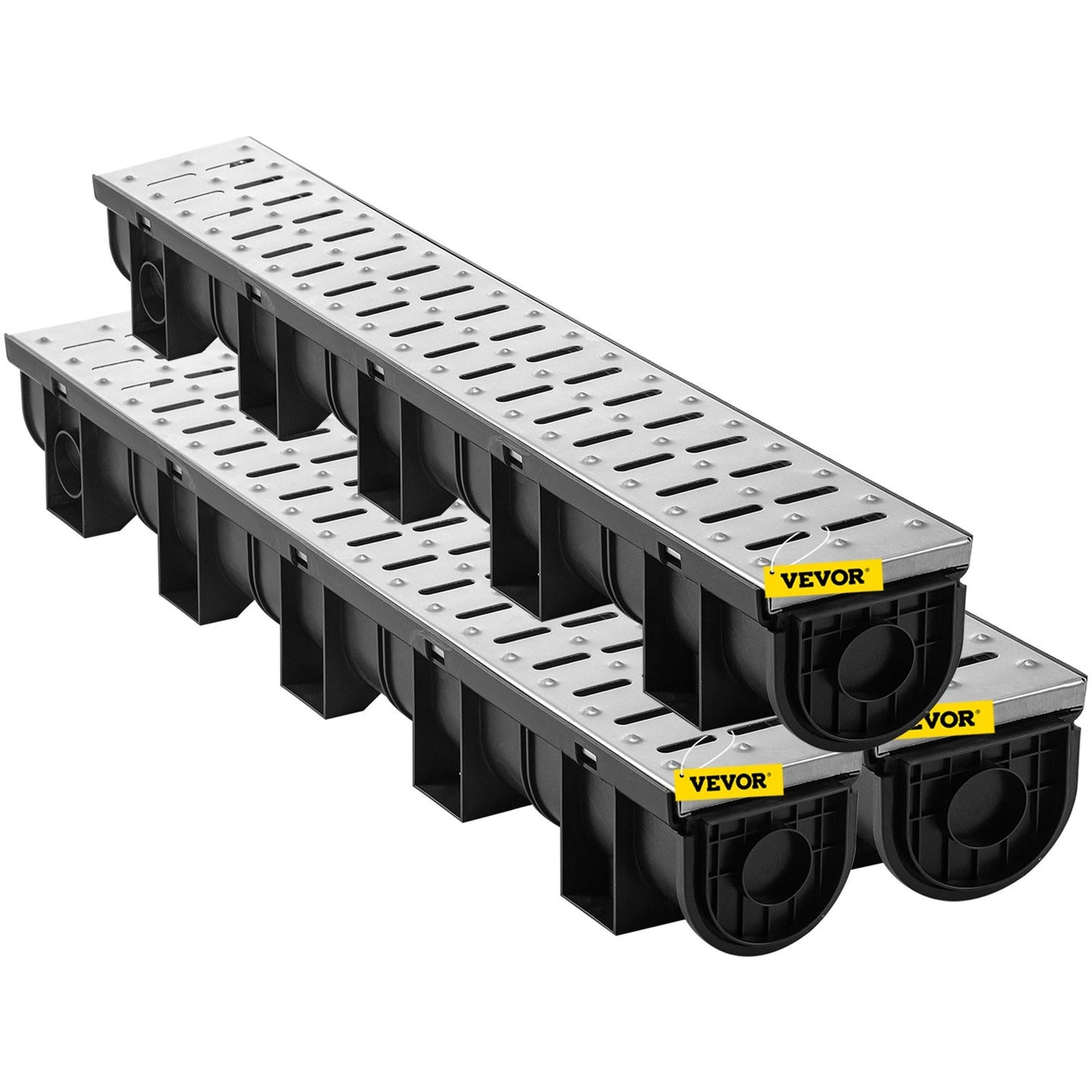 VEVOR Trench Drain System, Channel Drain With Metal Grate, 5.9x5.1-Inch HDPE Drainage Trench, Black Plastic Garage Floor Drain, 3x39 Trench Drain Grate, With 3 End Caps, For Garden, Driveway- - LaTezza Online Shop
