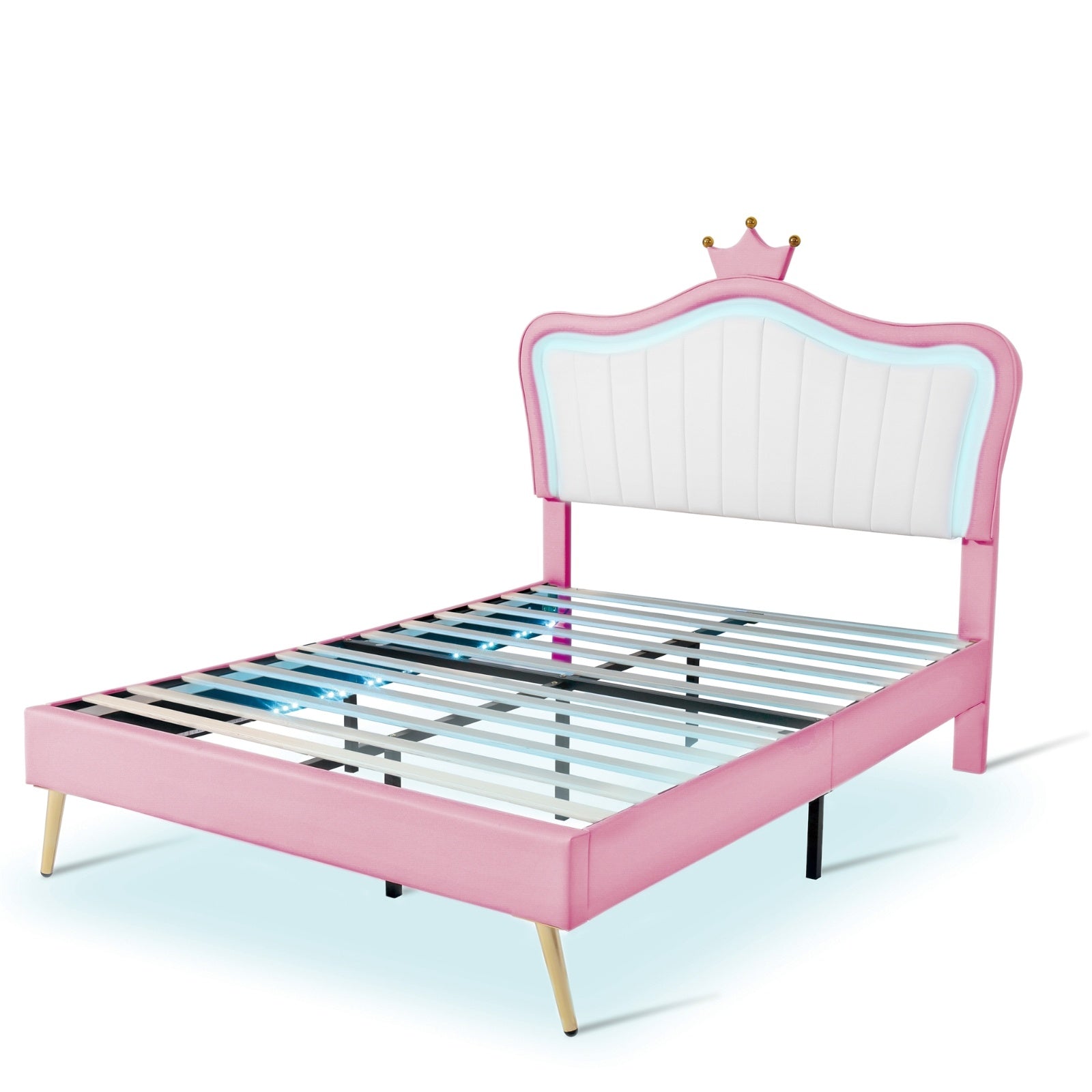 Full Size Upholstered Bed Frame With LED Lights & Crown Headboard - LaTezza Online Shop