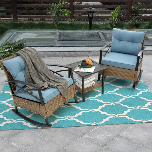 3pcs Rattan Rocking Chair Set Outdoor Leisure Grey - LaTezza Online Shop