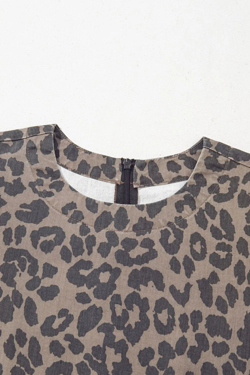 Leopard Round Neck Puff Sleeve Denim Dress - LaTezza Online Shop