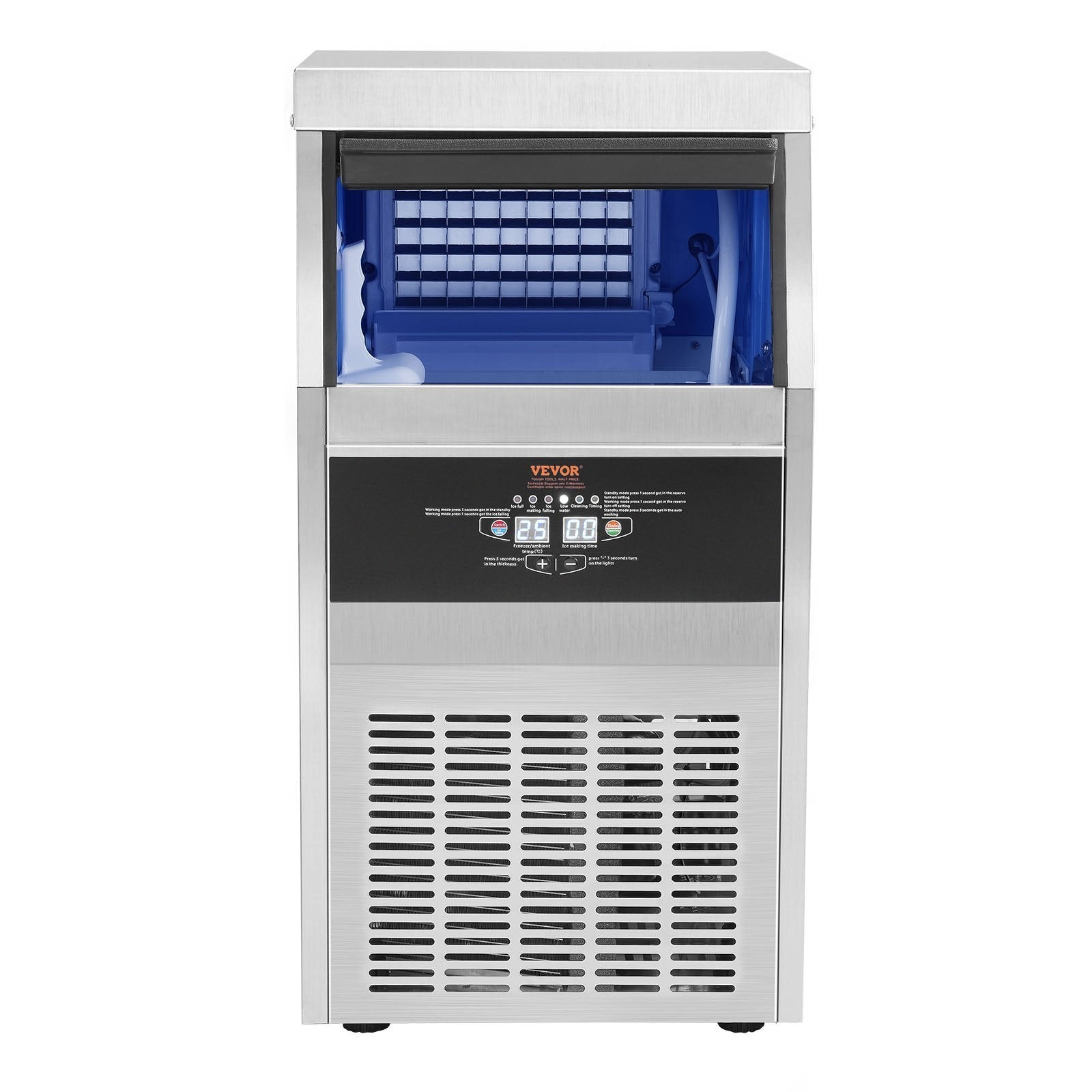 VEVOR 110V Commercial Ice Maker 65LBS 24H With 24LBS Bin Heavy Duty Stainless Steel Construction Automatic Operation 