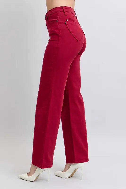 Judy Blue High Waist Straight Red Jeans Heart Shaped Back Pockets 90's Style - LaTezza Online Shop