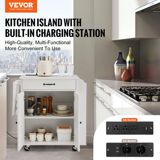 VEVOR Kitchen Island Cart Rolling Storage Cabinet On Wheel With Charging Station - LaTezza Online Shop