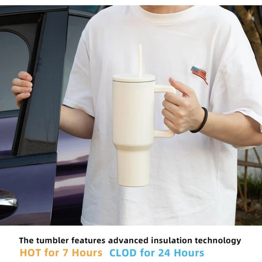 40 Oz Tumbler With Handle, Reusable Insulated Cup With Lid And Straw, Stainless Steel Water Bottle, Travel Mug For Cold And Hot - LaTezza Online Shop