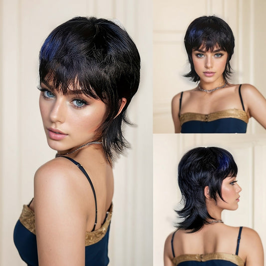 14-Inch Mullet Wig With Fluffy Layered Pixie Cut, Synthetic Short Straight Hair, High-Temperature Chemical Fiber, - LaTezza Online Shop