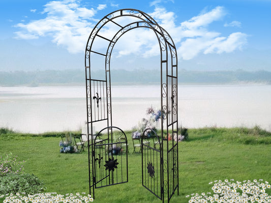 Metal Garden Arch With Doors, Arbor Trellis For Climbing Plants, Outdoor Wedding - LaTezza Online Shop