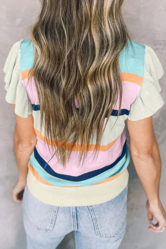 Color Block Round Neck Cap Sleeve Knit Top - LaTezza Online Shop