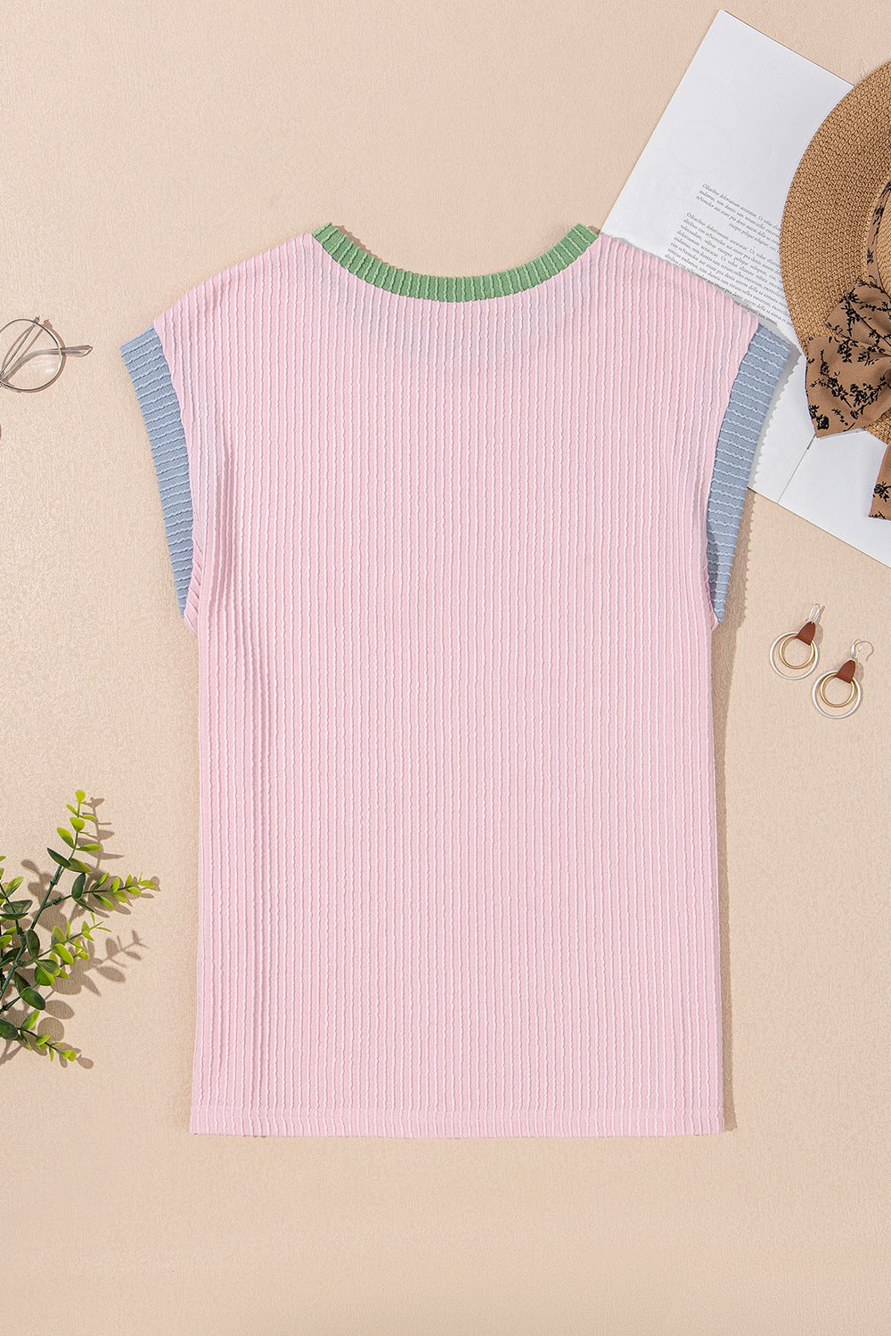 Contrast Trim Round Neck Cap Sleeve Top - LaTezza Online Shop