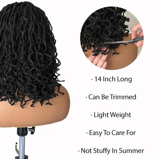 4x4 Lace Front Braided Wig Curly Mini Faux Locs Ombre Brown Ombre Blonde 14 Inch Shoulder Length Synthetic Lace Wig For Women - LaTezza Online Shop