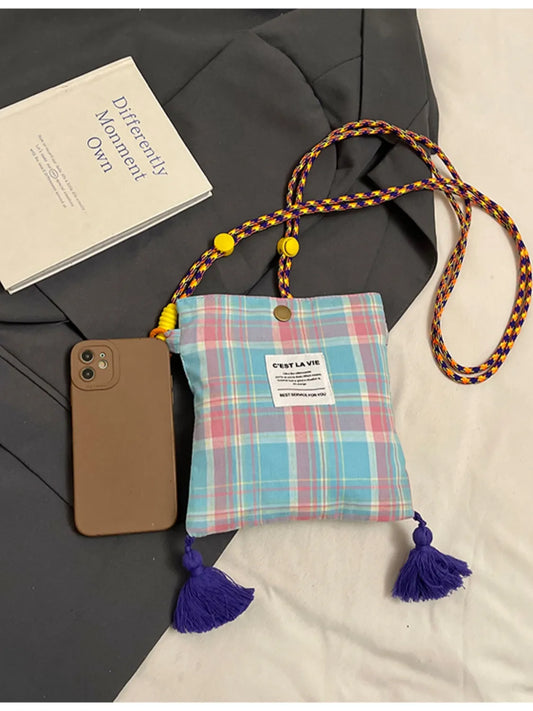 C'EST LA VIE Plaid Crossbody Bag with Tassel Detail - LaTezza Online Shop