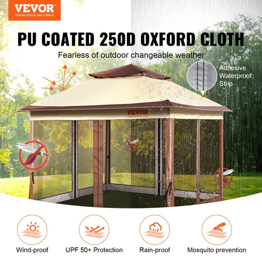 VEVOR Patio Gazebo, 11 X 11 FT Pop Up Gazebo For 8-10 Person, With Mosquito Netting, Metal Frame, And PU Coated 250D Oxford Cloth, Outdoor Canopy Shelter For Patio, Backyard, Lawn, Garden, De - LaTezza Online Shop