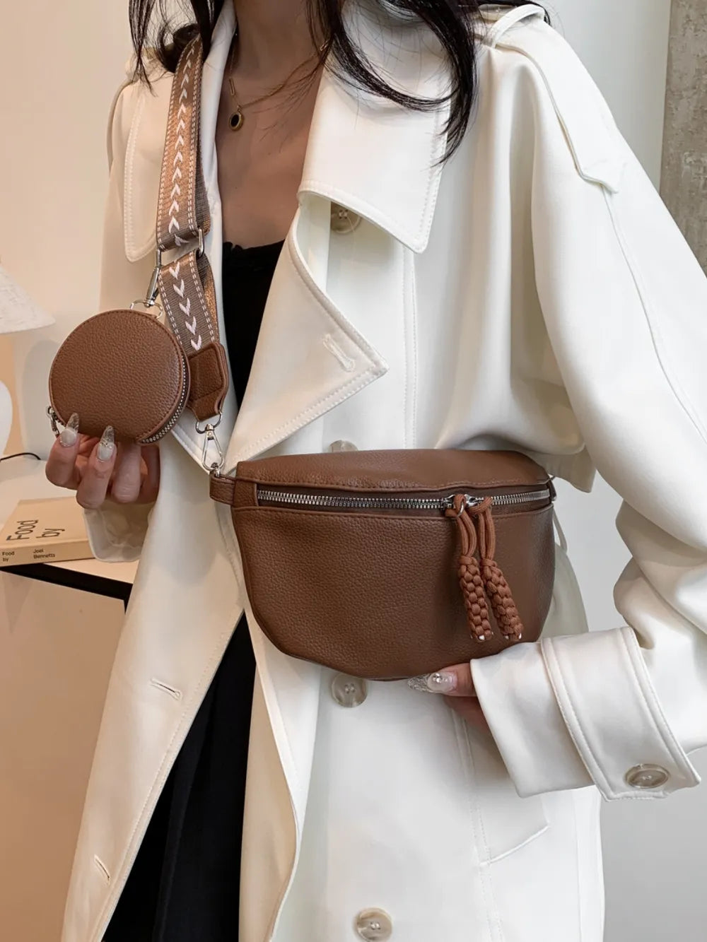 PU Leather Adjustable Strap Crossbody Bag with Coin Purse - LaTezza Online Shop