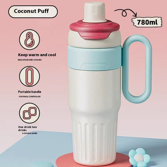 780ml Gradient Double Drink Thermal Cup Stainless Steel With Lid Coffee Cup Thermos Large Capacity Straw Cup For Male And Female - LaTezza Online Shop