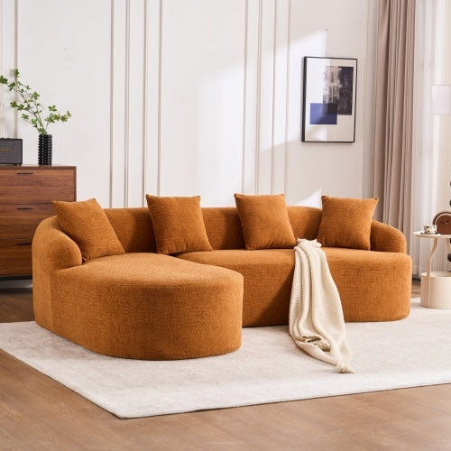 LY-022 GREY COMPRESSION SOFA Chaise Longue With 3-seater Wood Grain Chenille Fabric With 4 Pillows - LaTezza Online Shop