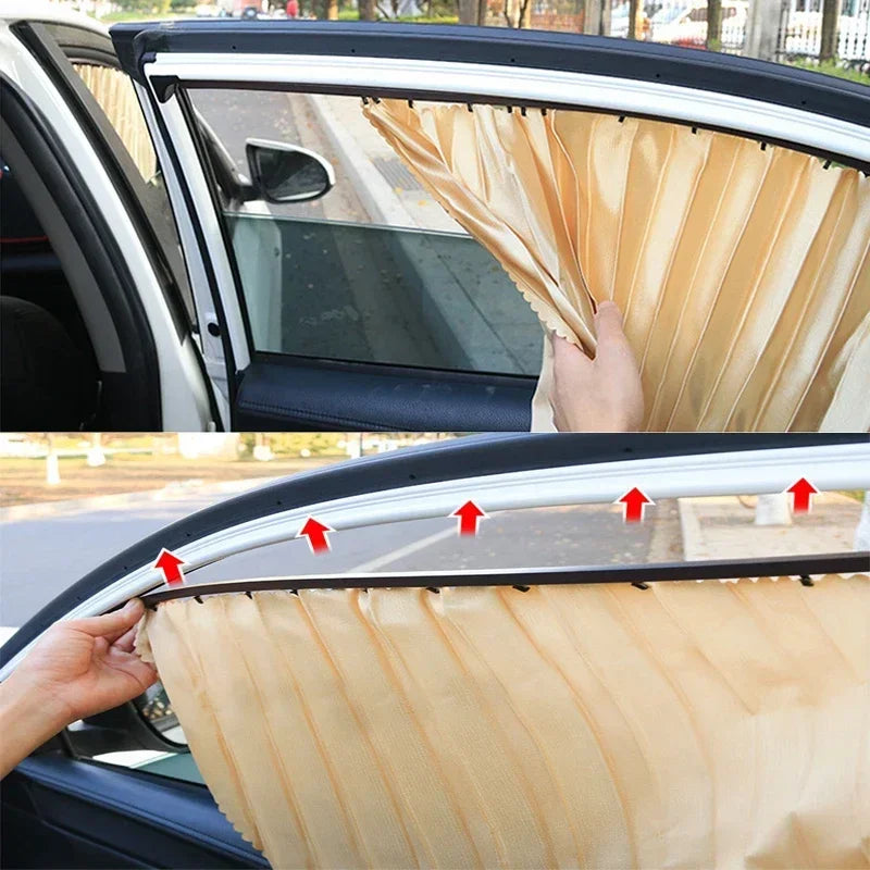 4Pcs Car Sunshade Window Curtain UV Protection Heat Insulation Car Interior Accessories No Hole Punching Magnetic Track Curtains