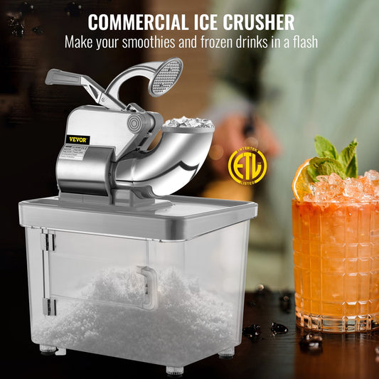 VEVOR 110V Commercial Ice Crusher , ETL Approved 300W Electric Snow Cone Machine With Dual Blades, Stainless Steel Shaved Ice Machine With Safety - LaTezza Online Shop
