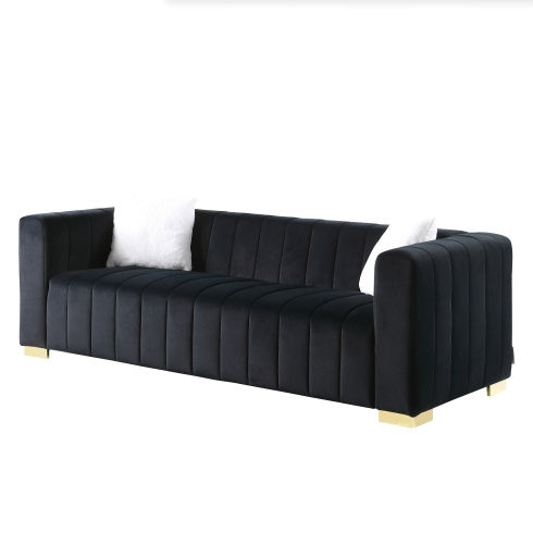 A Modern Channel Sofa Take On A Traditional Chesterfield,Black Color,3 Seater - LaTezza Online Shop