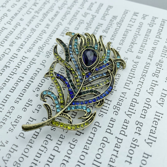 Crystal Peacock Feathers Brooch Boho Enamel Pins Deep Blue Brooches Wedding Accessories - LaTezza Online Shop