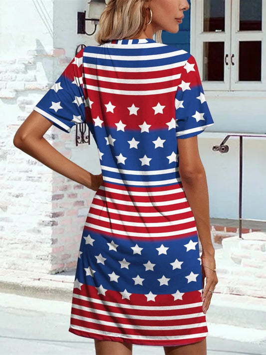 FAM-FAM Pocketd US Flag Printed Short Sleeve Dress - LaTezza Online Shop