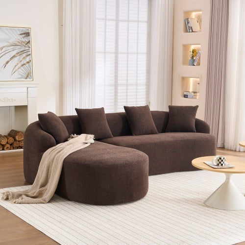 LY-022 Full Compression Sponge L-Shape Sectional Sofa Brown Modular Chaise Chenille Couch 30D High-Density 900 Lbs. - LaTezza Online Shop
