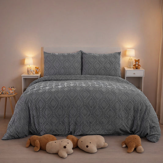 Bohemian Style Quilt Cover Set Cut Flower Tufted Three-piece Set Machine Washable 