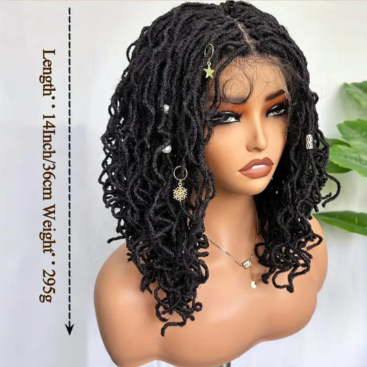 4x4 Lace Front Braided Wig Curly Mini Faux Locs Ombre Brown Ombre Blonde 14 Inch Shoulder Length Synthetic Lace Wig For Women - LaTezza Online Shop