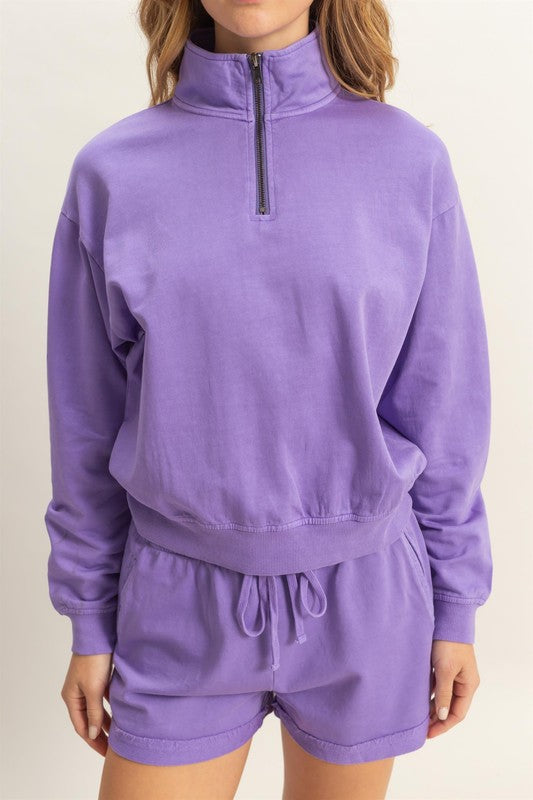 Quarter Zip Drop Shoulder Sweatshirt - LaTezza Online Shop