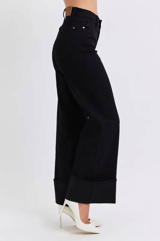 Judy Blue Full Size High Waist Reto Wide Leg W/ Cuff Plus Size - LaTezza Online Shop