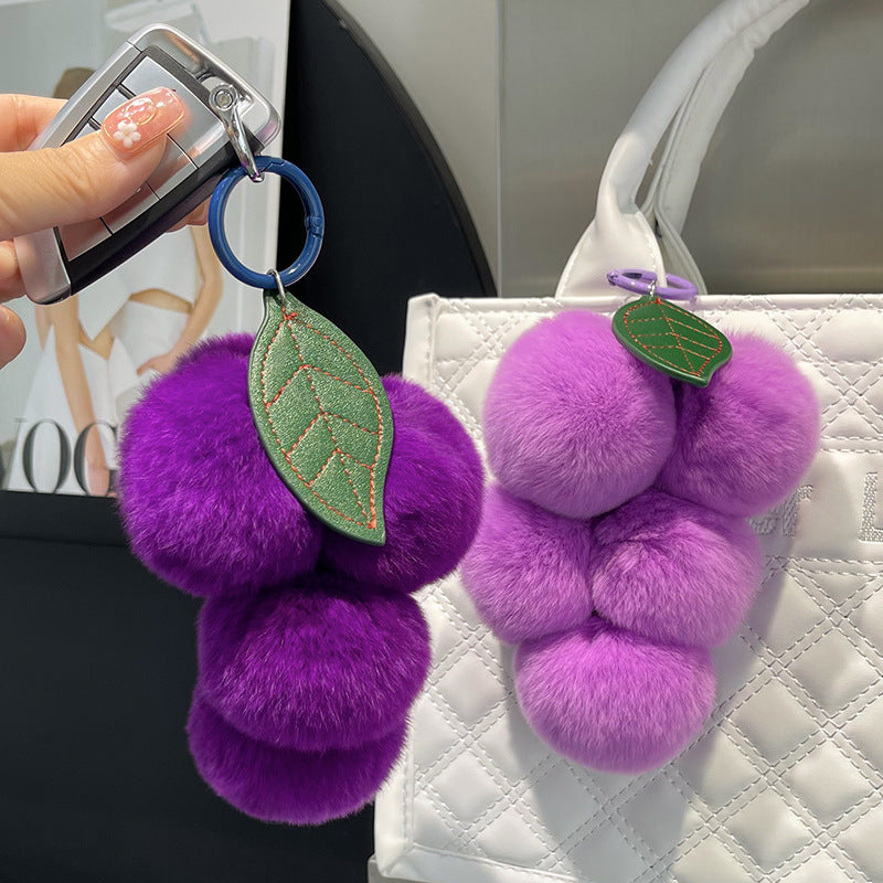Real Rex Rabbit Hair Grape Car Key Ring Pendant - LaTezza Online Shop