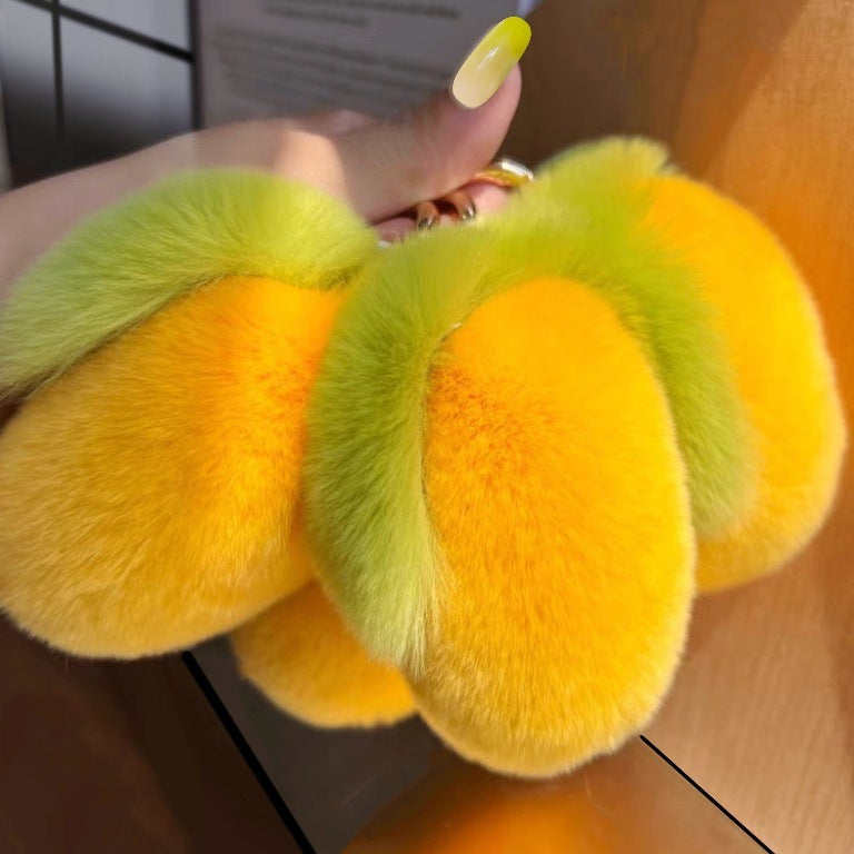 Rabbit Fur Mango Car Key Ring Pendant