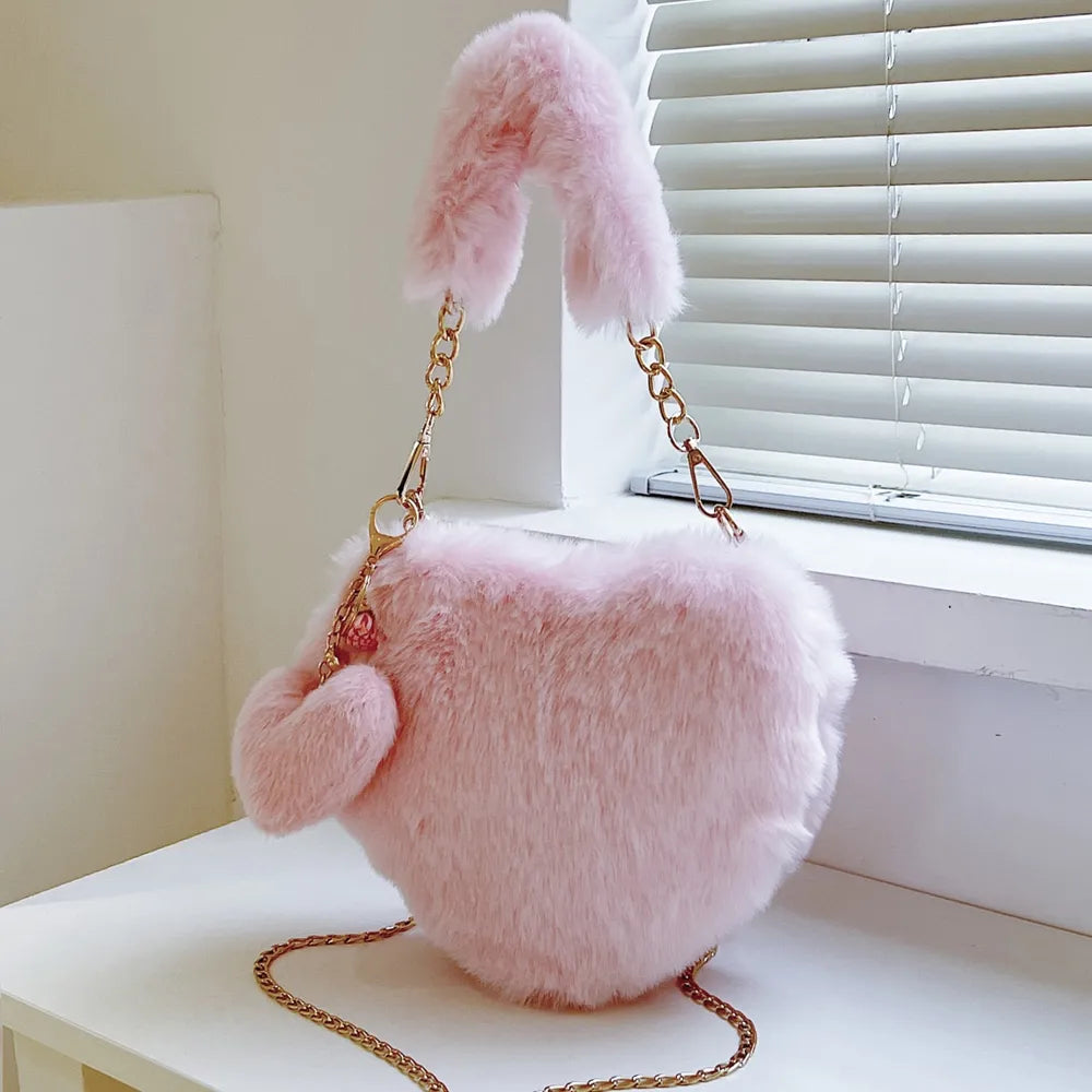 Heart Shape Faux Fur Handbag - LaTezza Online Shop