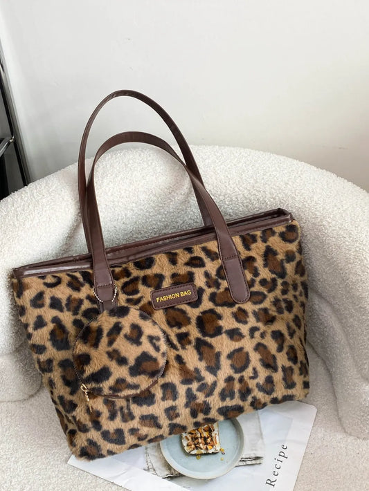 Leopard Faux Fur Tote Bag with Coin Purse - LaTezza Online Shop