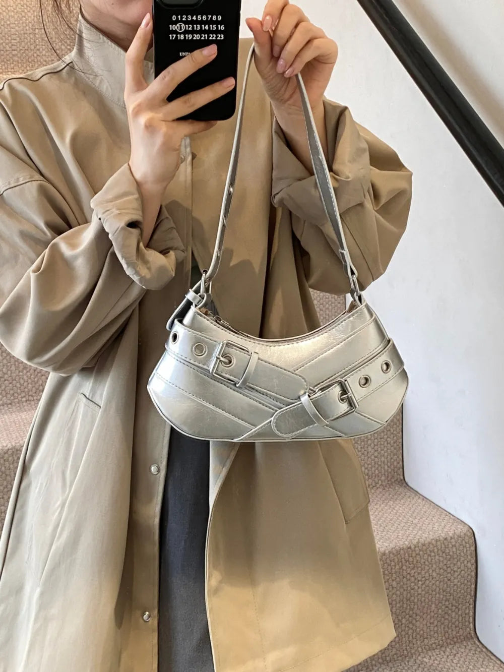 PU Leather Buckle Shoulder Bag - LaTezza Online Shop