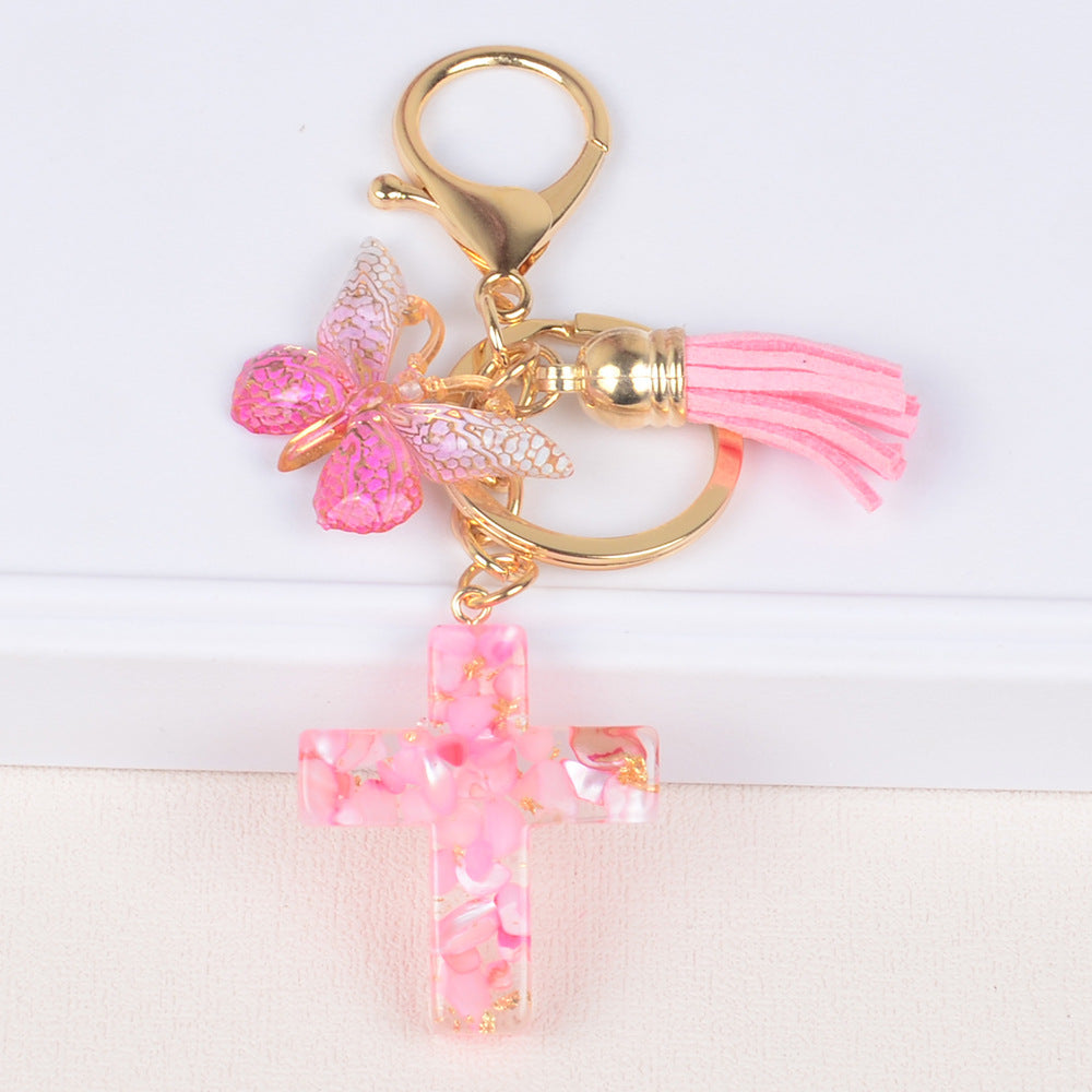 Tassel Butterfly Stone Cross Keychain - LaTezza Online Shop