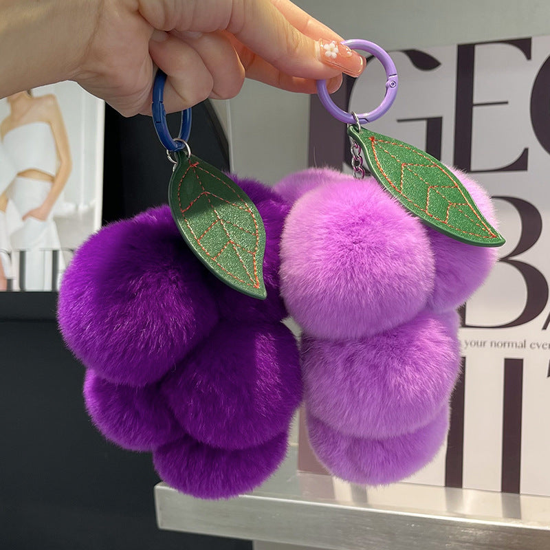 Real Rex Rabbit Hair Grape Car Key Ring Pendant - LaTezza Online Shop