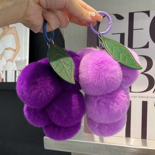 Real Rex Rabbit Hair Grape Car Key Ring Pendant - LaTezza Online Shop