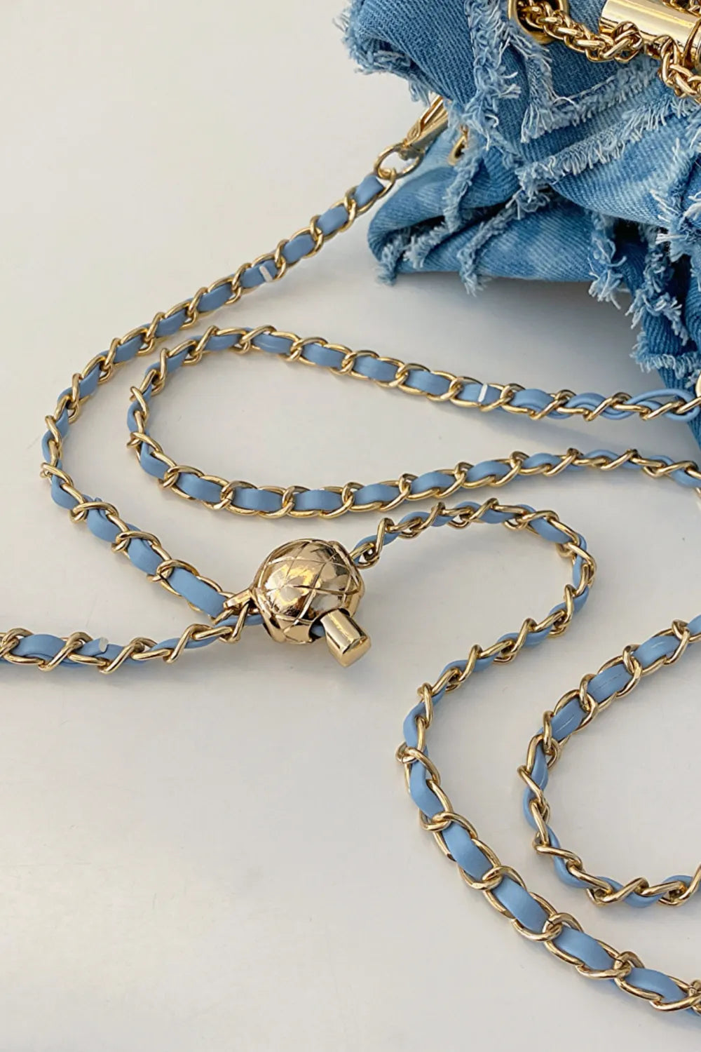 Chain Drawstring Raw Edge Denim Bucket Bag - LaTezza Online Shop